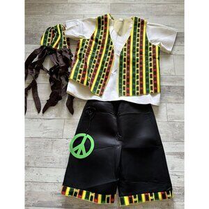 Rasta Mon Adult Costume large xl shirt shorts peace necklace hat/wig cool 56"